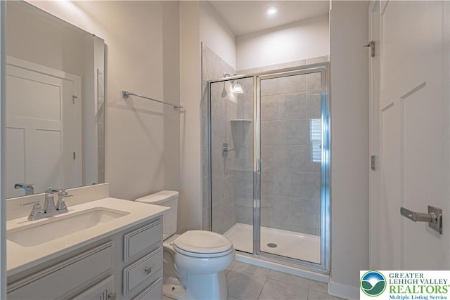 3610 Sweet Meadow Ct, Macungie Boro, PA 18062 - bathroom featuring vanity, a stall shower, and tile patterned flooring