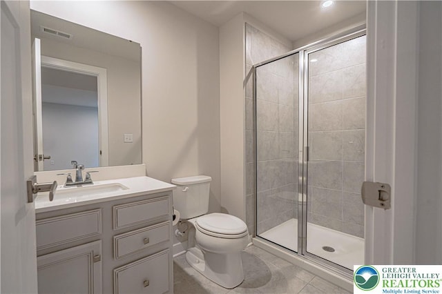 3610 Sweet Meadow Ct, Macungie Boro, PA 18062 - full bathroom with vanity, a shower stall, tile patterned floors, and recessed lighting