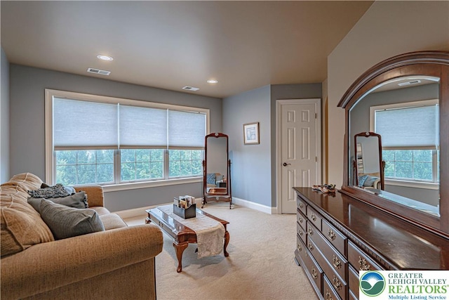 6532 Forest Knoll Ct, Upper Macungie Twp, PA 18106 - living room with light colored carpet, healthy amount of natural light, and recessed lighting