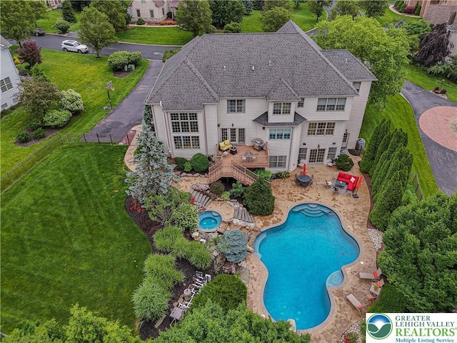 6532 Forest Knoll Ct, Upper Macungie Twp, PA 18106 - outdoor pool with stairs, a fenced backyard, and a patio