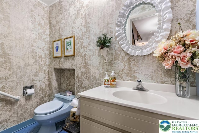 2730 Chew St, Allentown City, PA 18104 - bathroom featuring vanity, wallpapered walls, and tile patterned floors