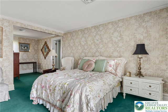 2730 Chew St, Allentown City, PA 18104 - bedroom with carpet floors, wallpapered walls, and crown molding
