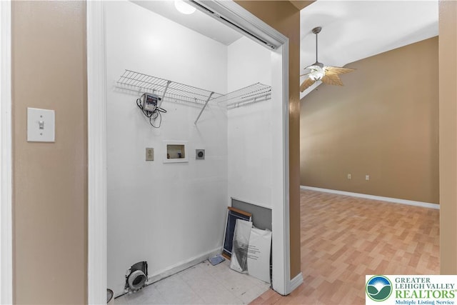 197 Broad Mountain View Dr, Penn Forest Twp, PA 18229 - washroom featuring hookup for an electric dryer, a ceiling fan, and washer hookup