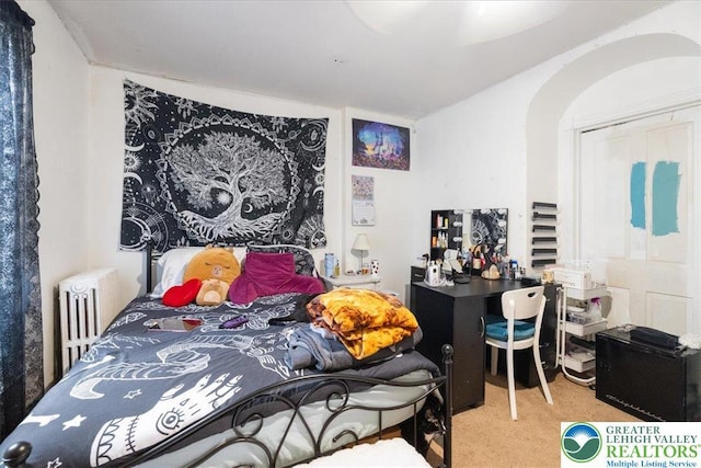 519 N 8th St, Allentown City, PA 18102 - bedroom with carpet floors, arched walkways, and radiator