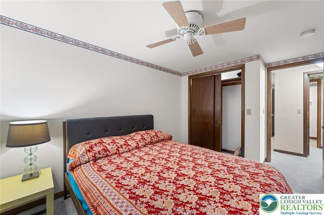 1411 Linden St, Bethlehem City, PA 18018 - bedroom featuring carpet flooring, a closet, and ceiling fan