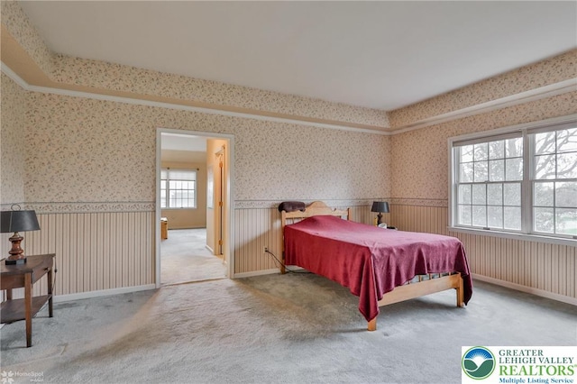 634 Country Club Rd, Easton, PA 18045 - bedroom featuring wallpapered walls, a wainscoted wall, and carpet