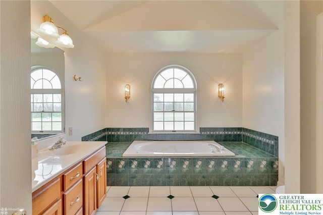 634 Country Club Rd, Easton, PA 18045 - bathroom with vanity, a garden tub, and tile patterned floors