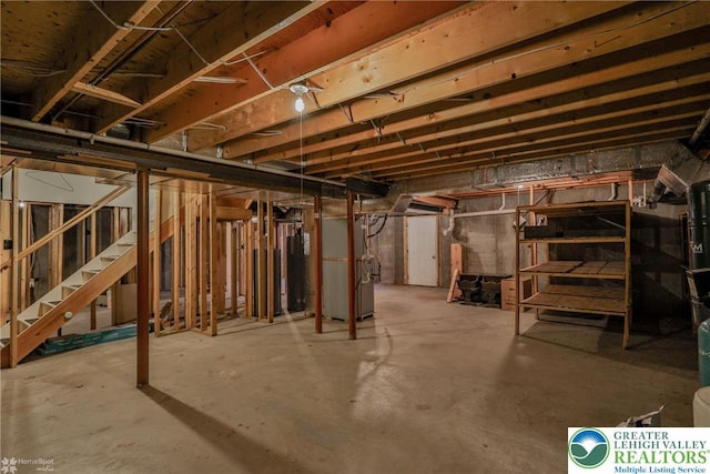 634 Country Club Rd, Easton, PA 18045 - unfinished basement featuring heating unit and stairway