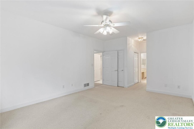1883 Gregory Pl, Lower Saucon Twp, PA 18055 - unfurnished bedroom featuring light colored carpet, connected bathroom, and ceiling fan