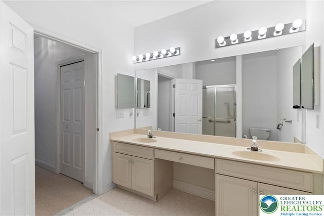 1883 Gregory Pl, Lower Saucon Twp, PA 18055 - bathroom with double vanity, a stall shower, and tile patterned flooring
