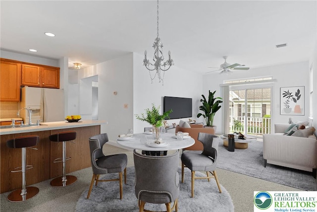 1883 Gregory Pl, Lower Saucon Twp, PA 18055 - dining area featuring a ceiling fan, recessed lighting, and carpet flooring