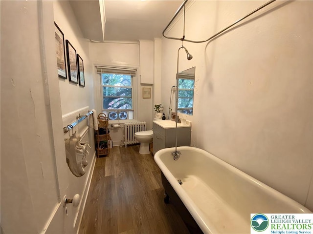 209 Northampton St, Easton, PA 18042 - full bath featuring radiator heating unit, a freestanding bath, wood finished floors, and vanity