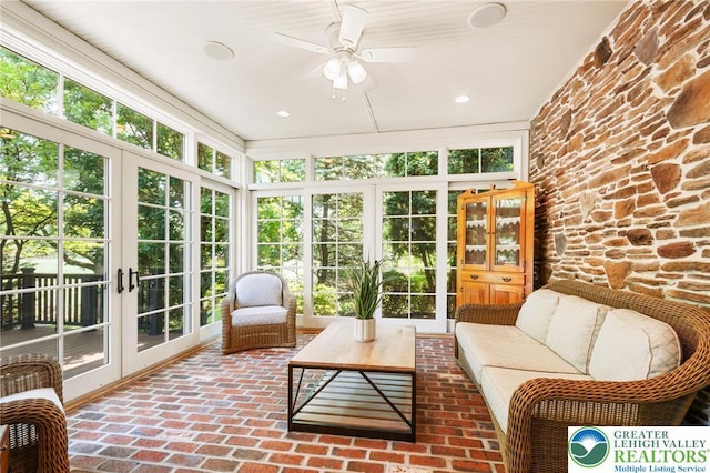 2051 Forge Run, Bethlehem City, PA 18015 - sunroom / solarium featuring french doors, brick flooring, and healthy amount of natural light