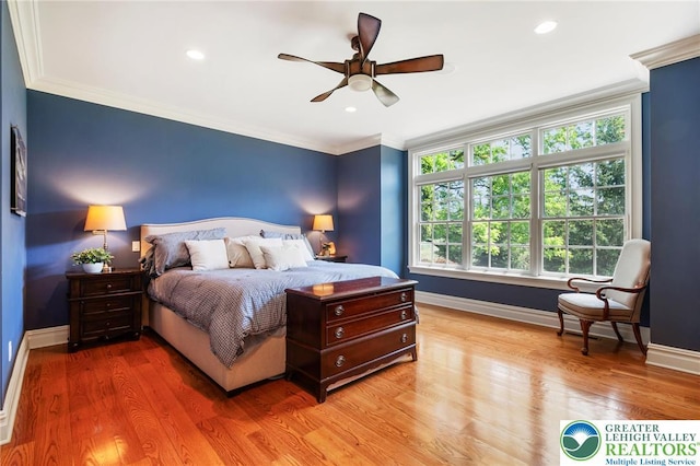 2051 Forge Run, Bethlehem City, PA 18015 - bedroom with crown molding, light wood finished floors, recessed lighting, and ceiling fan
