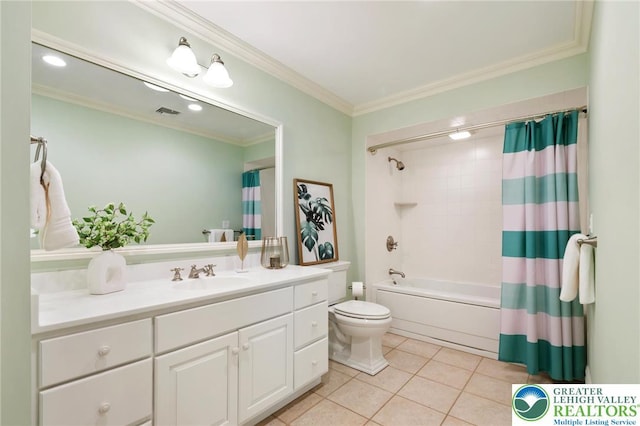 2051 Forge Run, Bethlehem City, PA 18015 - bathroom with tile patterned flooring, vanity, shower / bath combo, and crown molding