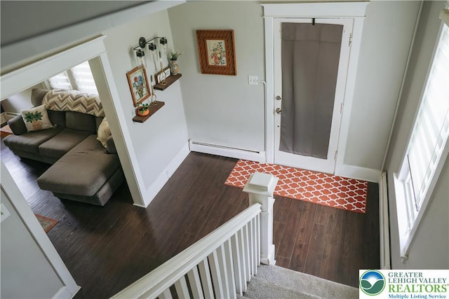 5242 3rd St, Whitehall Twp, PA 18052 - stairs featuring a baseboard heating unit and wood finished floors