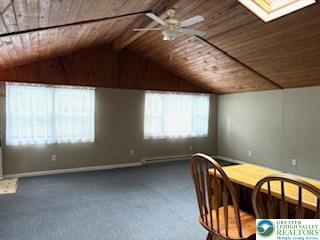 3641 Sequoia Dr, Middle Smithfield Twp, PA 18302 - bonus room with wood ceiling, vaulted ceiling, carpet flooring, and a skylight