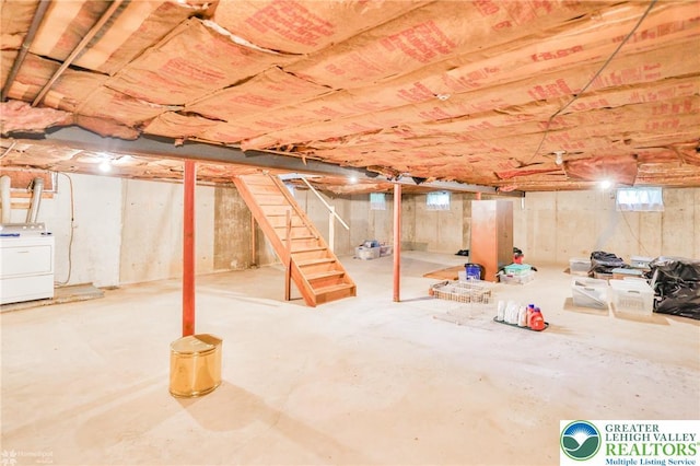 3609 Erie St, Palmer Twp, PA 18045 - below grade area with washer / dryer and stairway