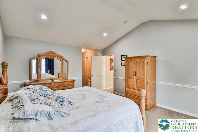 10 Windrift Ct, Easton, PA 18045 - bedroom featuring vaulted ceiling, light carpet, and recessed lighting