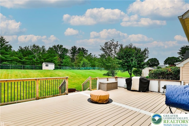 10 Windrift Ct, Easton, PA 18045 - wooden terrace with a storage shed, area for grilling, and a fenced backyard