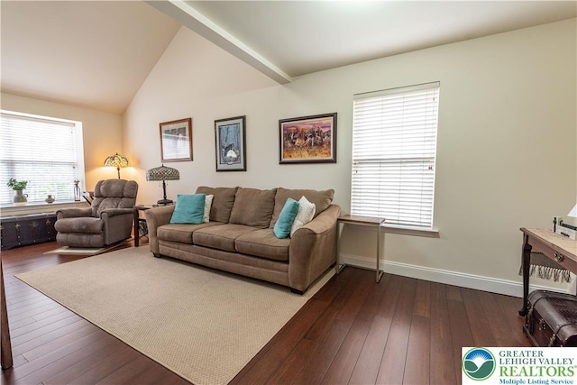 2657 Anthony Ct, Palmer Twp, PA 18045 - living area featuring dark wood-type flooring and lofted ceiling