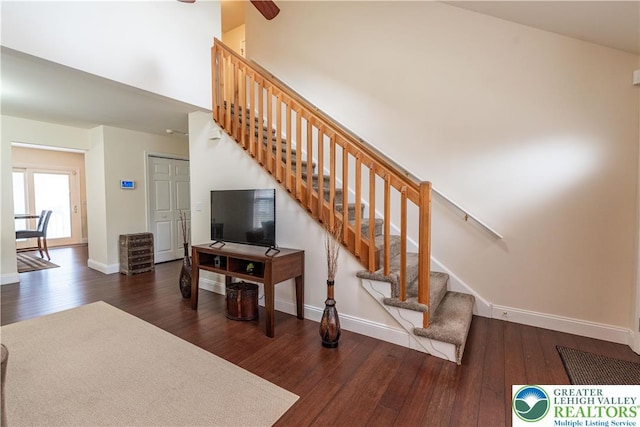 2657 Anthony Ct, Palmer Twp, PA 18045 - stairs featuring wood-type flooring and ceiling fan