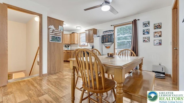 3954 Cedar Dr, Lehigh Twp, PA 18088 - dining area featuring ceiling fan and light wood-type flooring