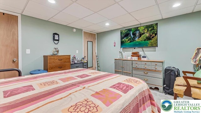 3954 Cedar Dr, Lehigh Twp, PA 18088 - carpeted bedroom featuring a drop ceiling and recessed lighting