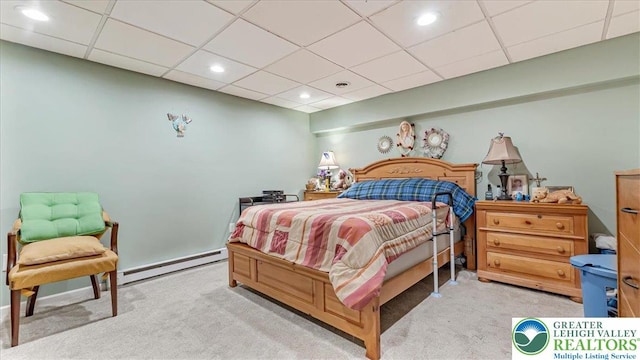 3954 Cedar Dr, Lehigh Twp, PA 18088 - carpeted bedroom with a baseboard radiator, recessed lighting, and a drop ceiling