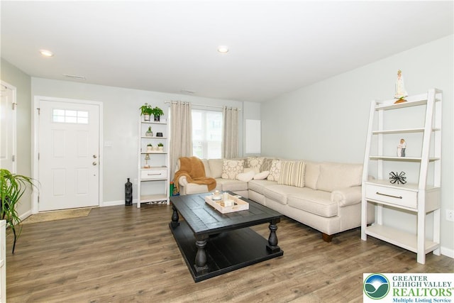 403 Lock Dr, Allen Twp, PA 18067 - living area with healthy amount of natural light, wood finished floors, and recessed lighting