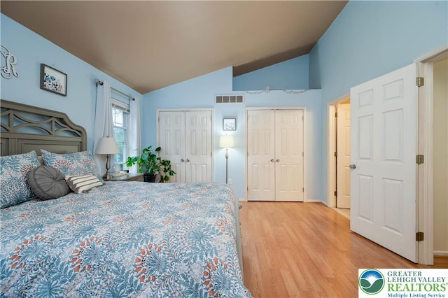 1778 Pinewind Dr, Alburtis Boro, PA 18011 - bedroom featuring two closets, light wood finished floors, and lofted ceiling