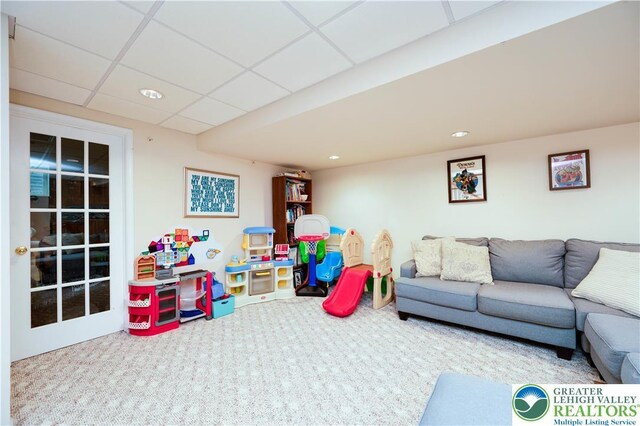 1778 Pinewind Dr, Alburtis Boro, PA 18011 - playroom with carpet floors, recessed lighting, and a paneled ceiling