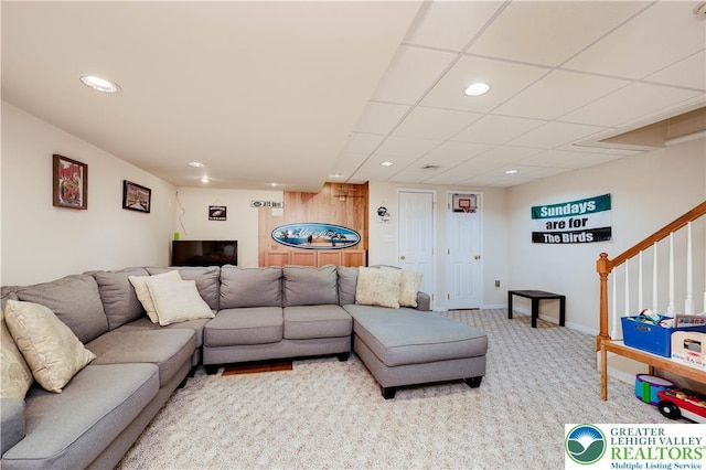 1778 Pinewind Dr, Alburtis Boro, PA 18011 - living room with recessed lighting, carpet floors, and stairway