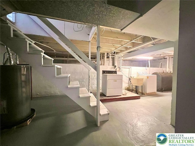 737 Frost Hollow Rd, Easton, PA 18040 - unfinished basement with gas water heater, heating fuel, and stairs