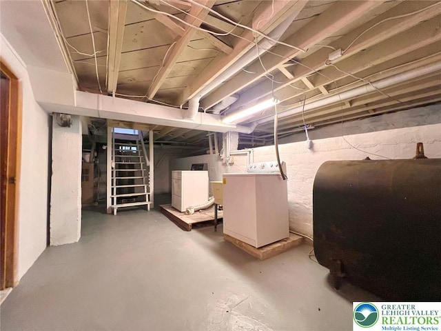 737 Frost Hollow Rd, Easton, PA 18040 - unfinished below grade area with washer / clothes dryer, heating fuel, and stairway