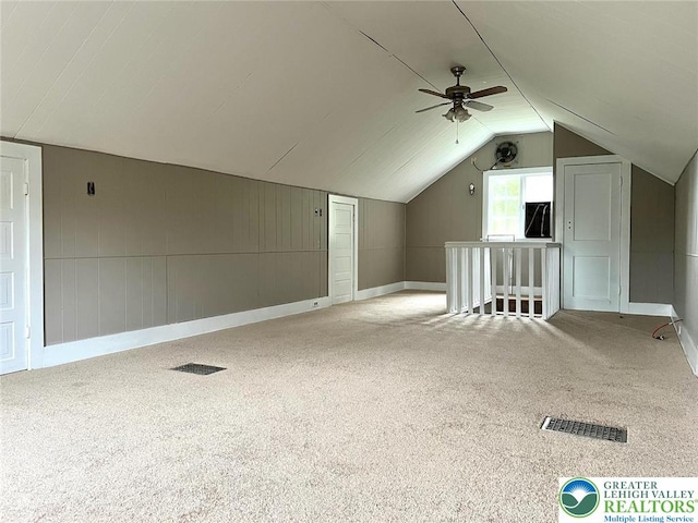 737 Frost Hollow Rd, Easton, PA 18040 - additional living space with ceiling fan, carpet floors, and vaulted ceiling