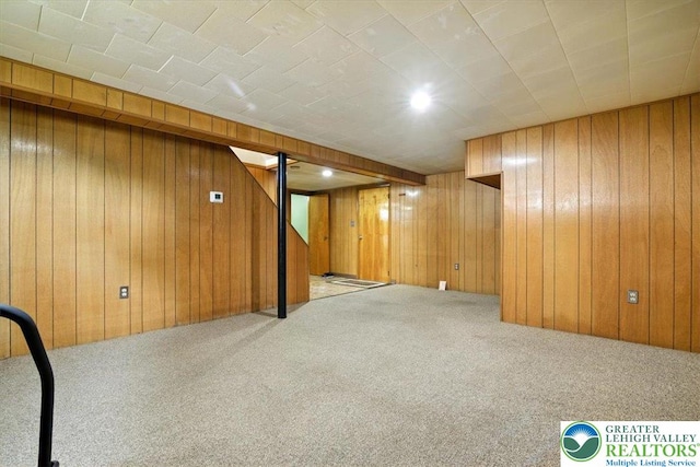 627 Columbia Ave, Palmerton Boro, PA 18071 - finished basement featuring carpet flooring, wood walls, and stairway