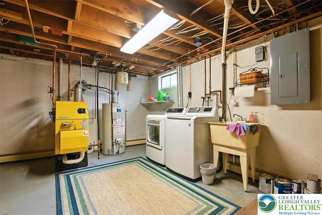 627 Columbia Ave, Palmerton Boro, PA 18071 - laundry room with gas water heater, electric panel, and washing machine and clothes dryer