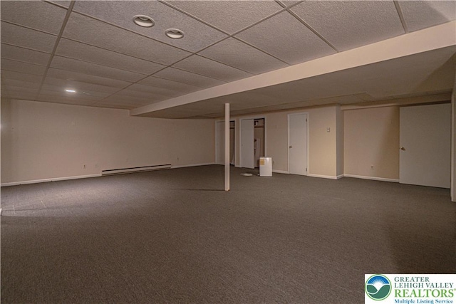 1265 Clearview Cir, Lower Macungie Twp, PA 18103 - finished basement featuring a baseboard heating unit and dark colored carpet