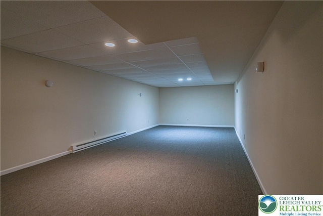 1265 Clearview Cir, Lower Macungie Twp, PA 18103 - spare room with baseboard heating, dark colored carpet, a drop ceiling, and recessed lighting