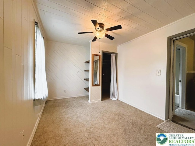 233 Lafayette Ave, Palmerton Boro, PA 18071 - unfurnished bedroom with carpet flooring, wooden walls, wooden ceiling, ceiling fan, and ornamental molding