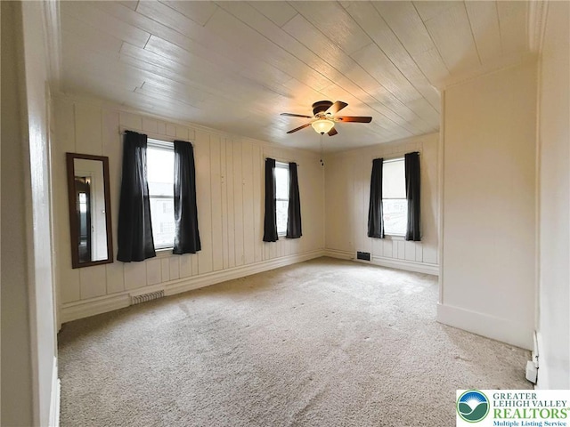 233 Lafayette Ave, Palmerton Boro, PA 18071 - spare room with light carpet, wood ceiling, and ceiling fan