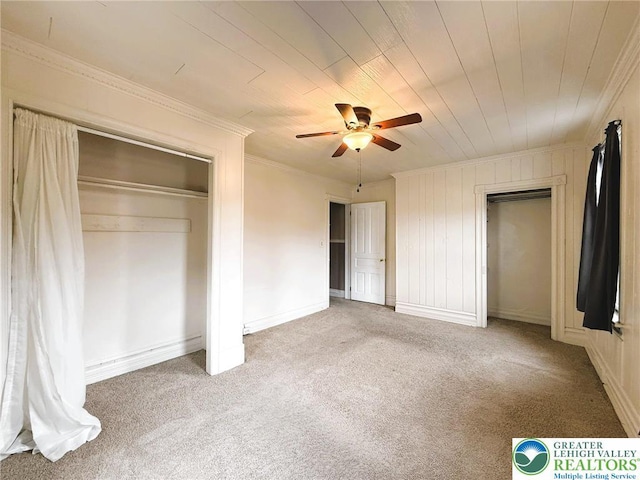 233 Lafayette Ave, Palmerton Boro, PA 18071 - unfurnished bedroom featuring crown molding, carpet flooring, ceiling fan, and wood ceiling
