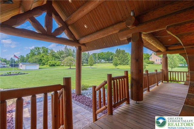 379 Meyer Rd, Bushkill Twp, PA 18064 - wooden deck featuring a lawn