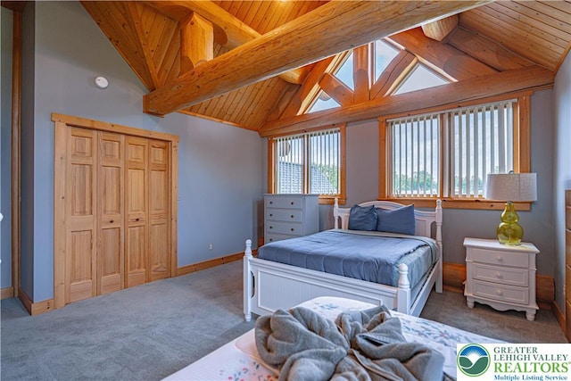 379 Meyer Rd, Bushkill Twp, PA 18064 - carpeted bedroom featuring wooden ceiling and a closet