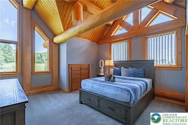 379 Meyer Rd, Bushkill Twp, PA 18064 - carpeted bedroom featuring wooden ceiling and baseboards
