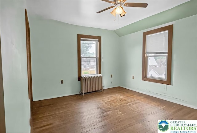 815 Summit Ave, Prospect Park, PA 19076 - spare room with radiator, a ceiling fan, wood-type flooring, and lofted ceiling