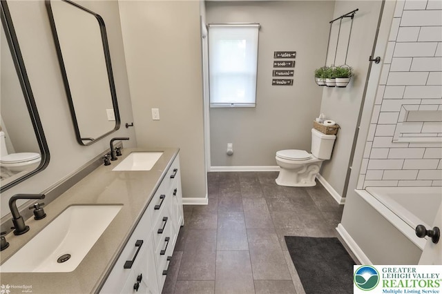 1925 Peach Tree Ln, Lower Saucon Twp, PA 18015 - bathroom with double vanity, tile patterned floors, and tub / shower combination