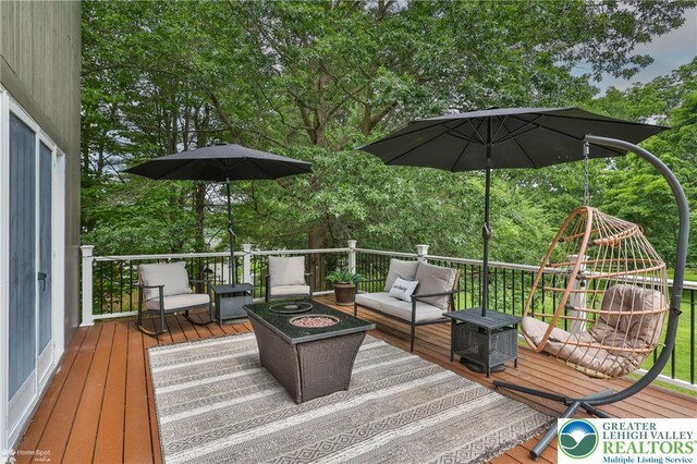 1925 Peach Tree Ln, Lower Saucon Twp, PA 18015 - deck with view of scattered trees and outdoor lounge area
