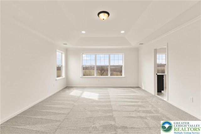 1901 Meadows Rd, Lower Saucon Twp, PA 18015 - unfurnished room featuring a raised ceiling, ornamental molding, light colored carpet, and recessed lighting